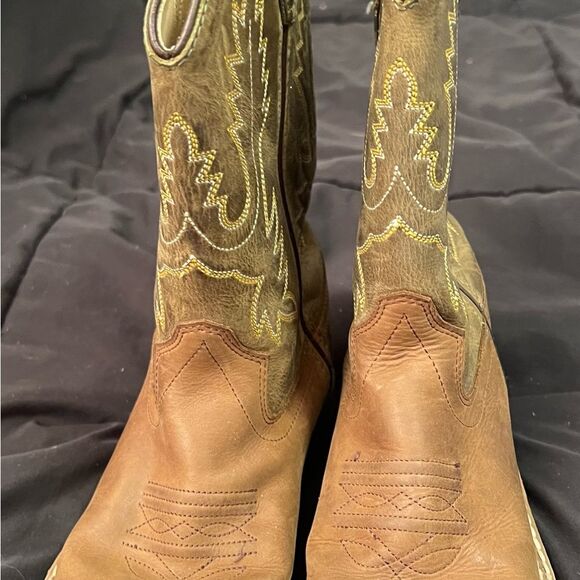 Old West Tan and Brown Kids Cowboy Boots - Picture 5 of 7